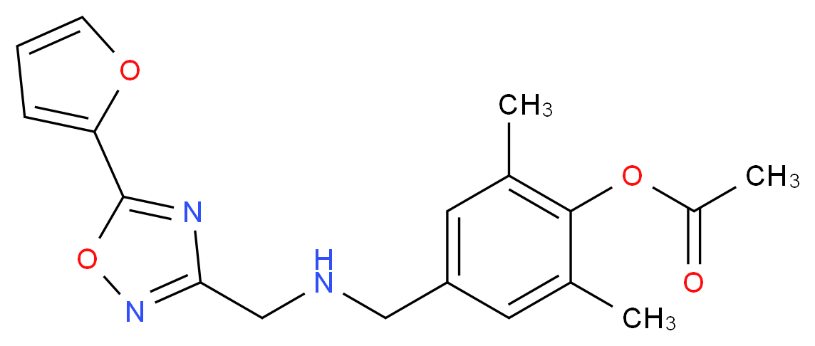 4-[({[5-(2-furyl)-1,2,4-oxadiazol-3-yl]methyl}amino)methyl]-2,6-dimethylphenyl acetate_分子结构_CAS_)