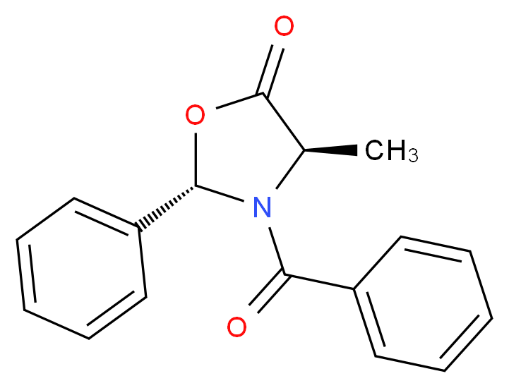 (2S,4R)-3-benzoyl-4-methyl-2-phenyl-1,3-oxazolidin-5-one_分子结构_CAS_118995-17-8