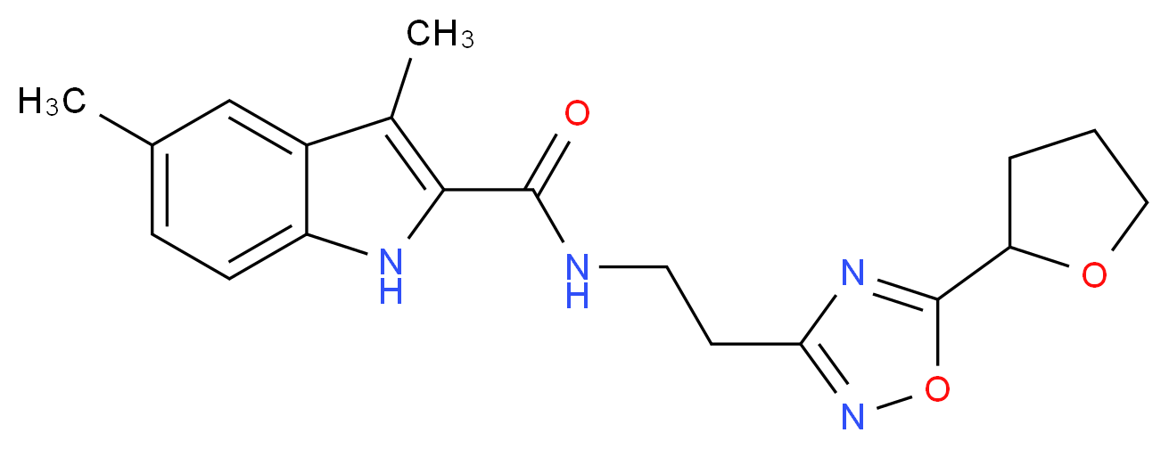 3,5-dimethyl-N-{2-[5-(tetrahydro-2-furanyl)-1,2,4-oxadiazol-3-yl]ethyl}-1H-indole-2-carboxamide_分子结构_CAS_)