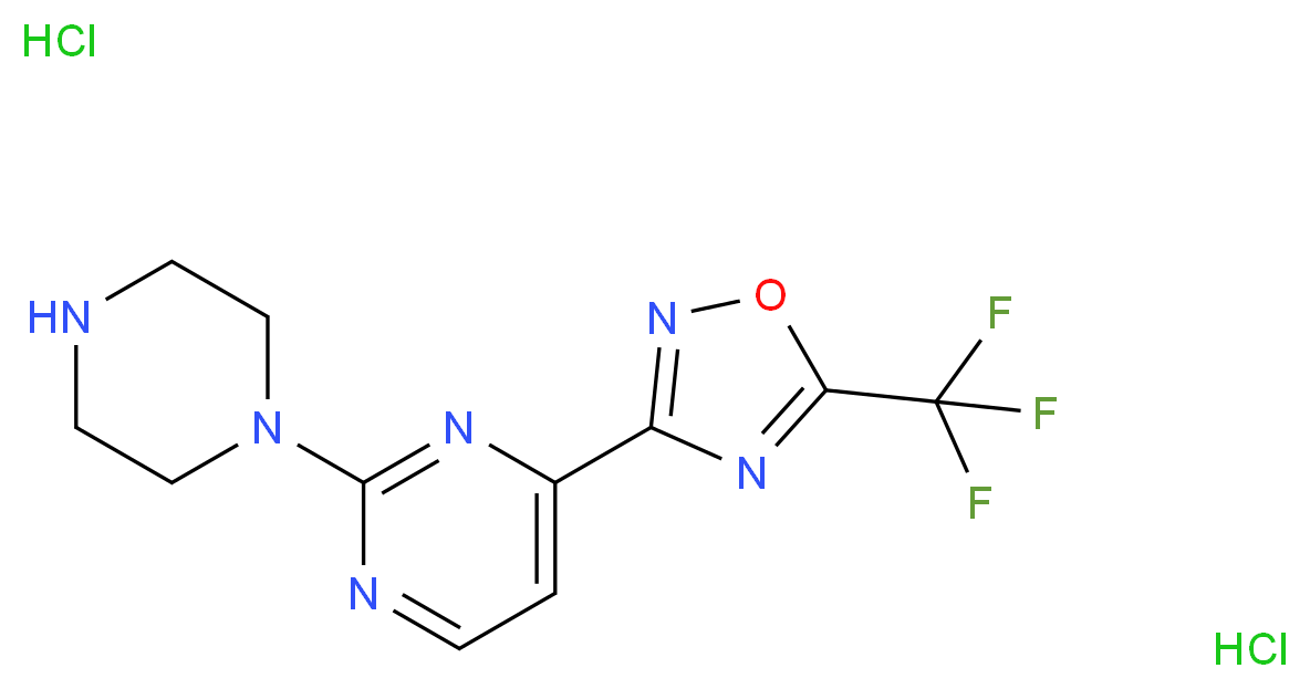 2-(Piperazin-1-yl)-4-[5-(trifluoromethyl)-1,2,4-oxadiazol-3-yl]pyrimidine dihydrochloride_分子结构_CAS_)