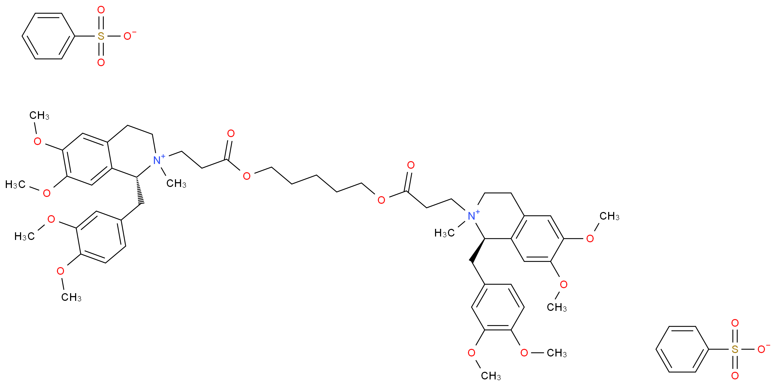 (1R)-1-[(3,4-dimethoxyphenyl)methyl]-2-(3-{[5-({3-[(1R)-1-[(3,4-dimethoxyphenyl)methyl]-6,7-dimethoxy-2-methyl-1,2,3,4-tetrahydroisoquinolin-2-ium-2-yl]propanoyl}oxy)pentyl]oxy}-3-oxopropyl)-6,7-dimethoxy-2-methyl-1,2,3,4-tetrahydroisoquinolin-2-ium dibenzenesulfonate_分子结构_CAS_96946-42-8