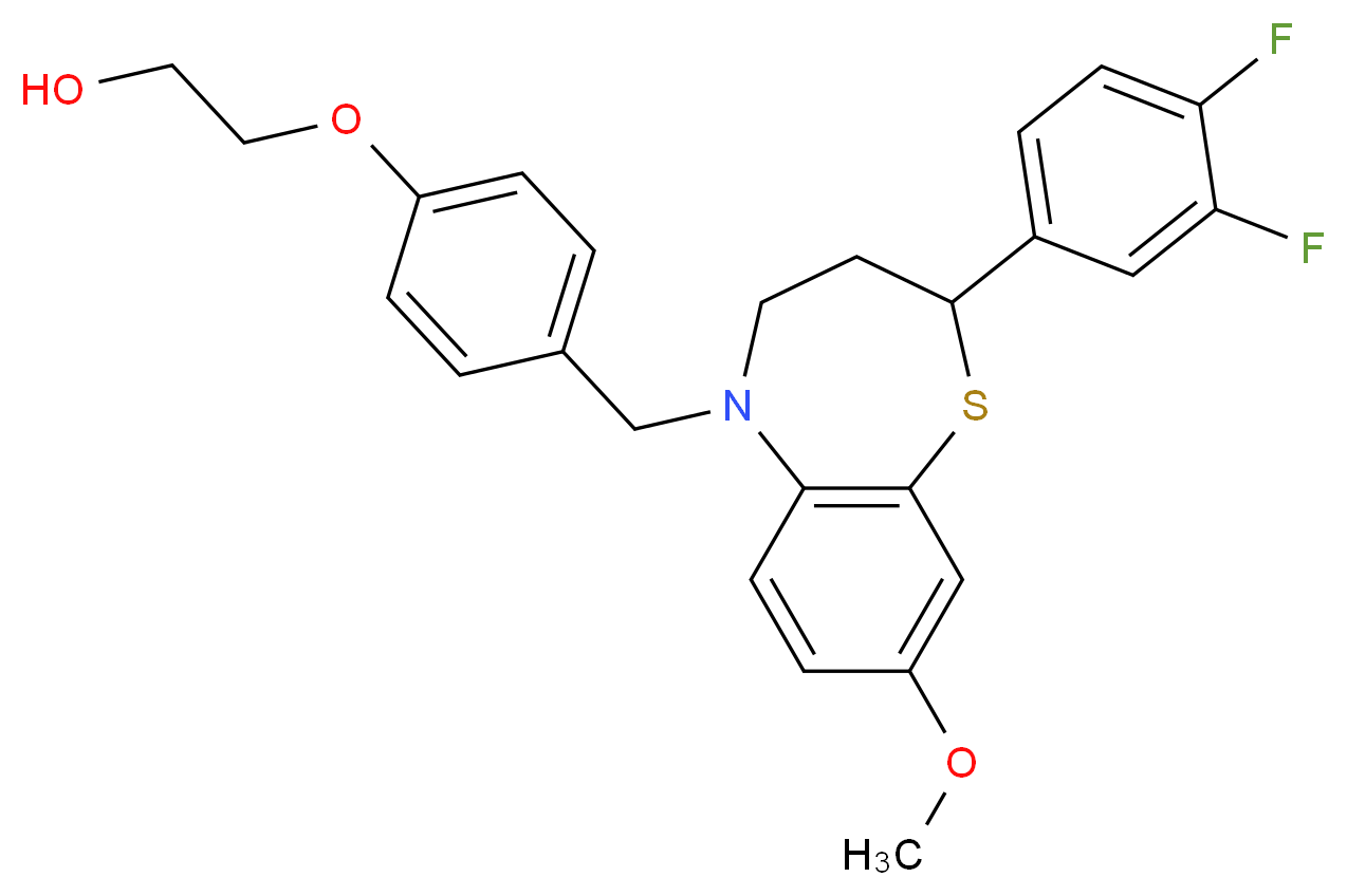 2-(4-{[2-(3,4-difluorophenyl)-8-methoxy-3,4-dihydro-1,5-benzothiazepin-5(2H)-yl]methyl}phenoxy)ethanol_分子结构_CAS_)