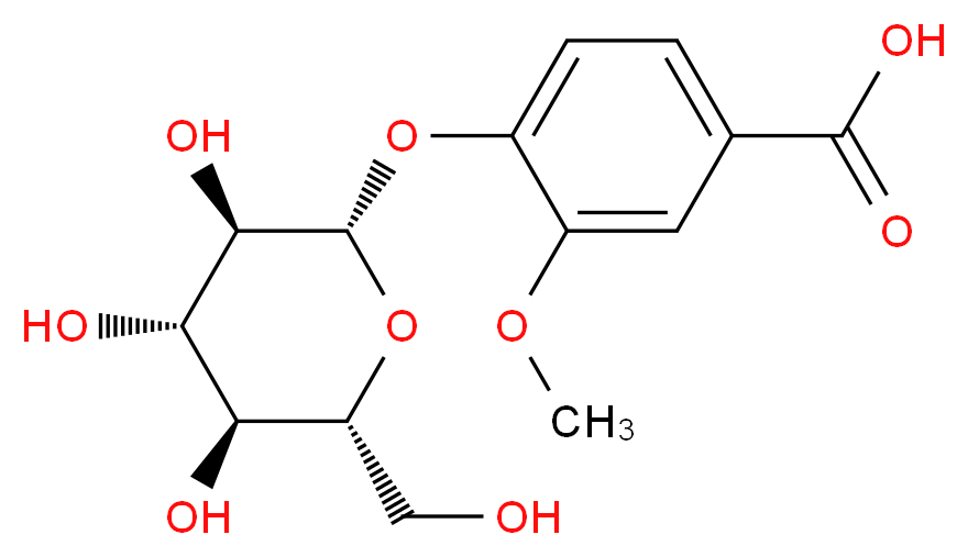 3-methoxy-4-{[(2S,3R,4S,5S,6R)-3,4,5-trihydroxy-6-(hydroxymethyl)oxan-2-yl]oxy}benzoic acid_分子结构_CAS_32142-31-7