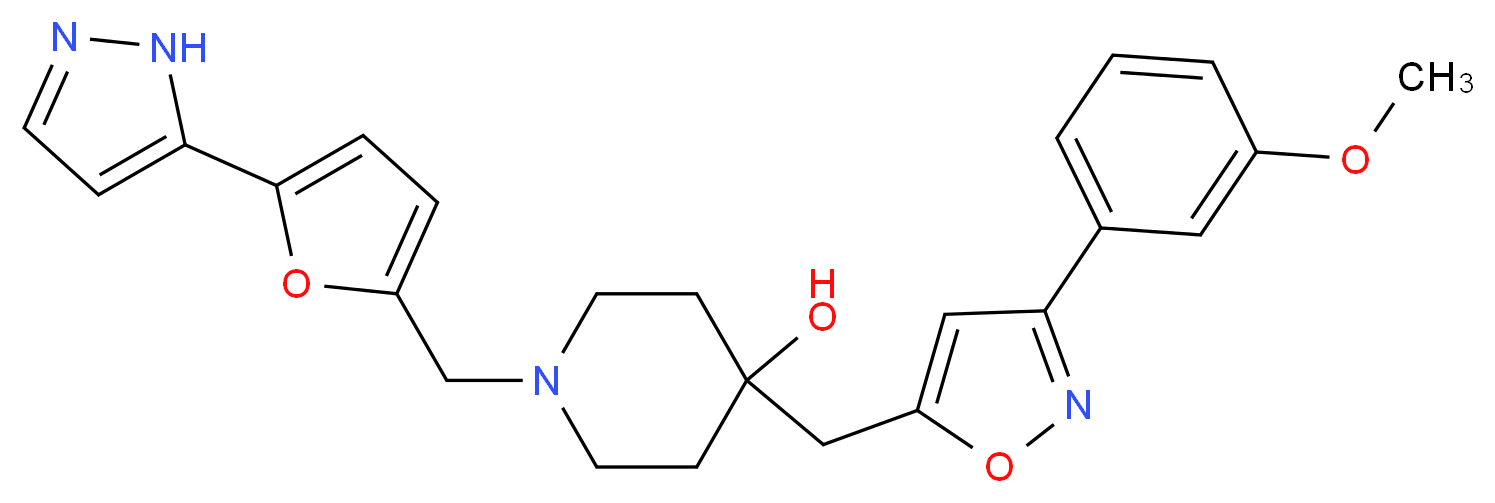 4-{[3-(3-methoxyphenyl)-5-isoxazolyl]methyl}-1-{[5-(1H-pyrazol-5-yl)-2-furyl]methyl}-4-piperidinol_分子结构_CAS_)
