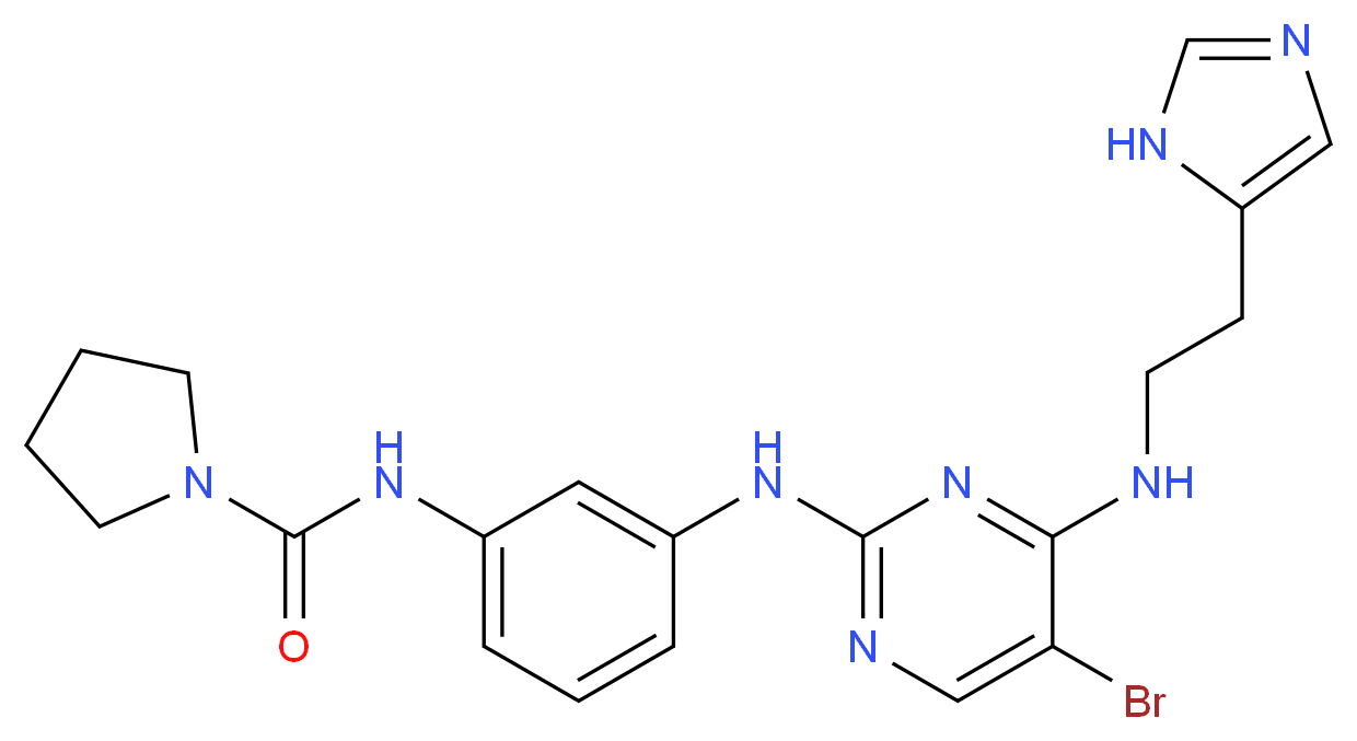 N-{3-[(5-bromo-4-{[2-(1H-imidazol-5-yl)ethyl]amino}pyrimidin-2-yl)amino]phenyl}pyrrolidine-1-carboxamide_分子结构_CAS_702674-56-4