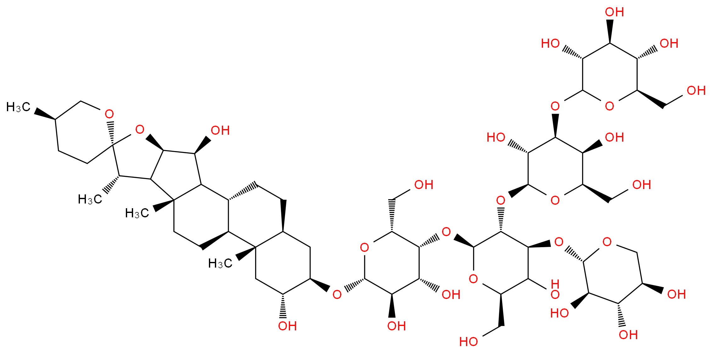 (3R,4S,5S,6R)-2-{[(2S,3R,4S,5S,6R)-2-{[(2S,3R,4S,6R)-2-{[(2R,3R,4R,5R,6R)-4,5-dihydroxy-2-(hydroxymethyl)-6-[(1'R,2R,2'S,3'S,4'R,5R,7'S,8'R,9'S,12'S,13'S,15'R,16'R,18'S)-5,7',9',13'-tetramethyl-5'-oxaspiro[oxane-2,6'-pentacyclo[10.8.0.0<sup>2</sup>,<sup>9</sup>.0<sup>4</sup>,<sup>8</sup>.0<sup>1</sup><sup>3</sup>,<sup>1</sup><sup>8</sup>]icosane]-3',15'-dioloxy]oxan-3-yl]oxy}-5-hydroxy-6-(hydroxymethyl)-4-{[(2S,3R,4S,5R)-3,4,5-trihydroxyoxan-2-yl]oxy}oxan-3-yl]oxy}-3,5-dihydroxy-6-(hydroxymethyl)oxan-4-yl]oxy}-6-(hydroxymethyl)oxane-3,4,5-triol_分子结构_CAS_11024-24-1