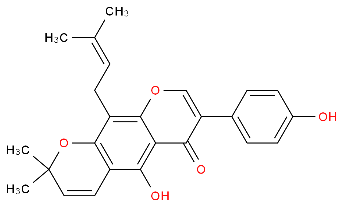 5-hydroxy-3-(4-hydroxyphenyl)-8,8-dimethyl-10-(3-methylbut-2-en-1-yl)-4H,8H-pyrano[3,2-g]chromen-4-one_分子结构_CAS_4449-55-2