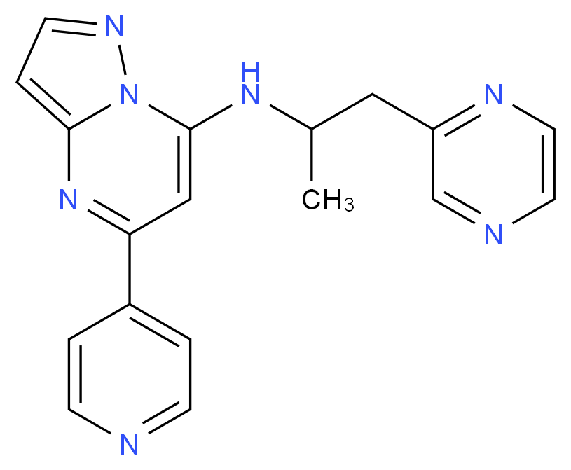 N-[1-methyl-2-(2-pyrazinyl)ethyl]-5-(4-pyridinyl)pyrazolo[1,5-a]pyrimidin-7-amine_分子结构_CAS_)
