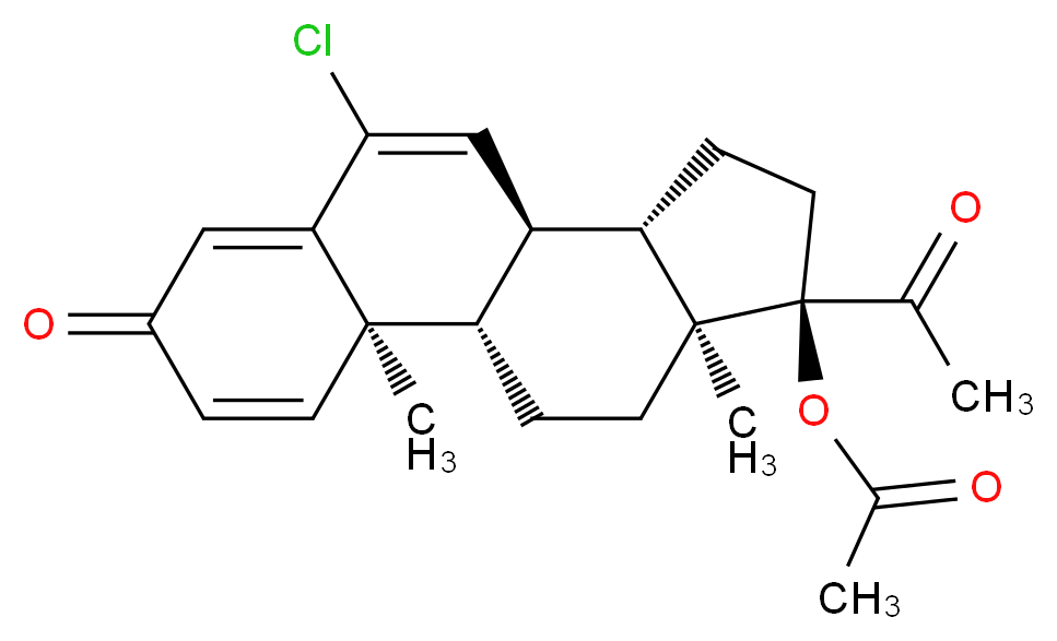 (1S,2R,10R,11S,14R,15S)-14-acetyl-8-chloro-2,15-dimethyl-5-oxotetracyclo[8.7.0.0<sup>2</sup>,<sup>7</sup>.0<sup>1</sup><sup>1</sup>,<sup>1</sup><sup>5</sup>]heptadeca-3,6,8-trien-14-yl acetate_分子结构_CAS_13698-49-2