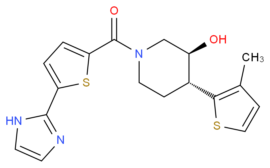 (3S*,4R*)-1-{[5-(1H-imidazol-2-yl)-2-thienyl]carbonyl}-4-(3-methyl-2-thienyl)piperidin-3-ol_分子结构_CAS_)