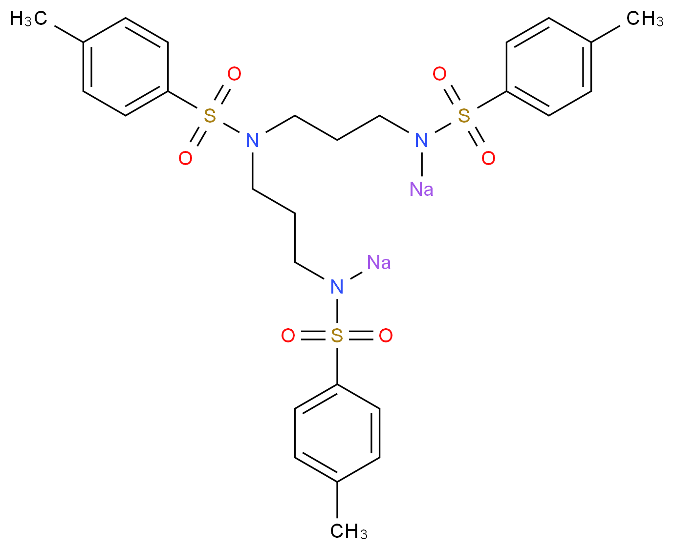 N,N′,N′′-三甲苯磺酰基-3,3′-亚氨基双(丙胺) 二钠盐_分子结构_CAS_56479-75-5)