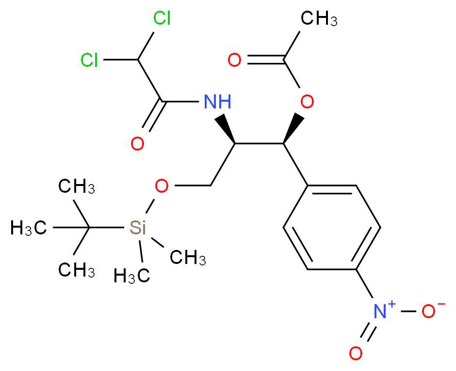 (1S,2R)-3-[(tert-butyldimethylsilyl)oxy]-2-(2,2-dichloroacetamido)-1-(4-nitrophenyl)propyl acetate_分子结构_CAS_864529-27-1