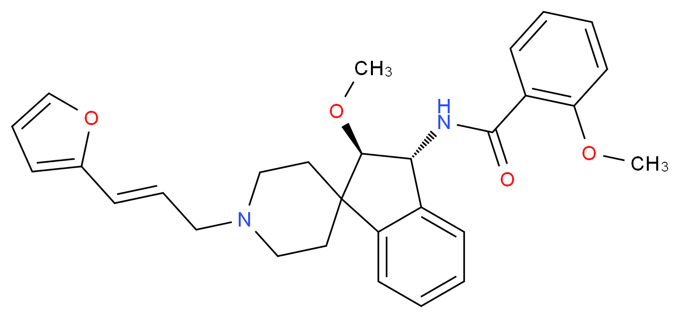 N-{(2R*,3R*)-1'-[(2E)-3-(2-furyl)-2-propen-1-yl]-2-methoxy-2,3-dihydrospiro[indene-1,4'-piperidin]-3-yl}-2-methoxybenzamide_分子结构_CAS_)