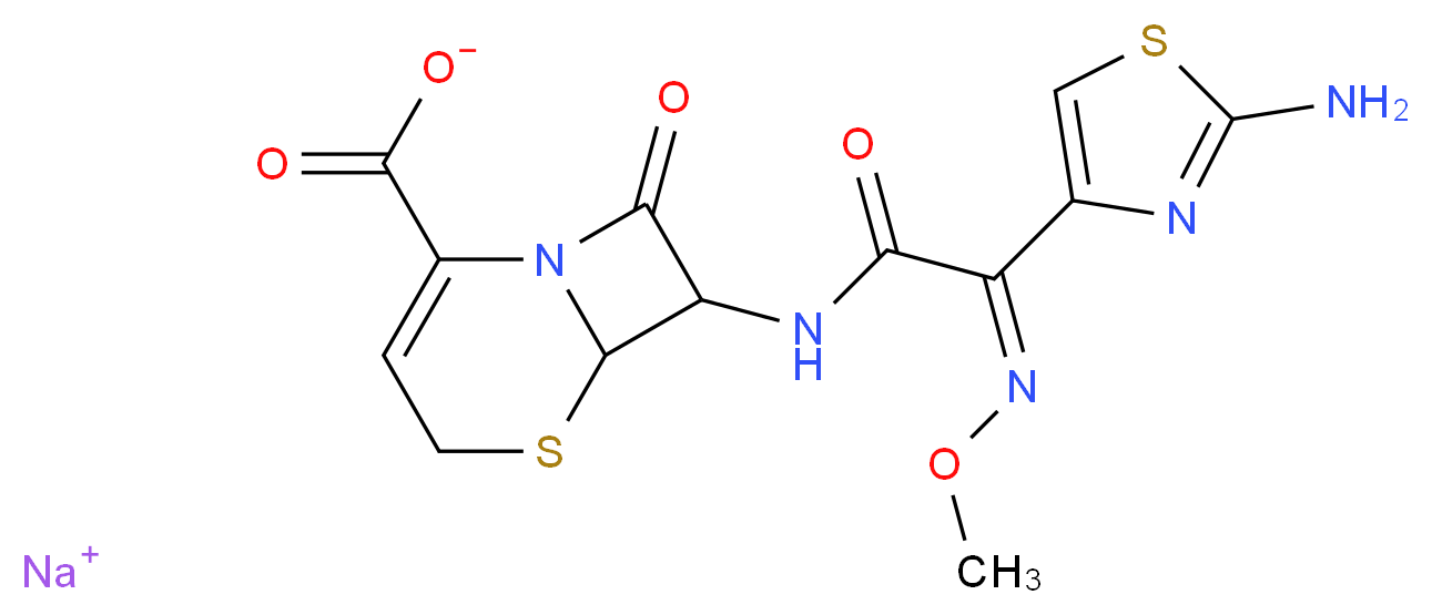 sodium 7-[(2Z)-2-(2-amino-1,3-thiazol-4-yl)-2-(methoxyimino)acetamido]-8-oxo-5-thia-1-azabicyclo[4.2.0]oct-2-ene-2-carboxylate_分子结构_CAS_68401-82-1