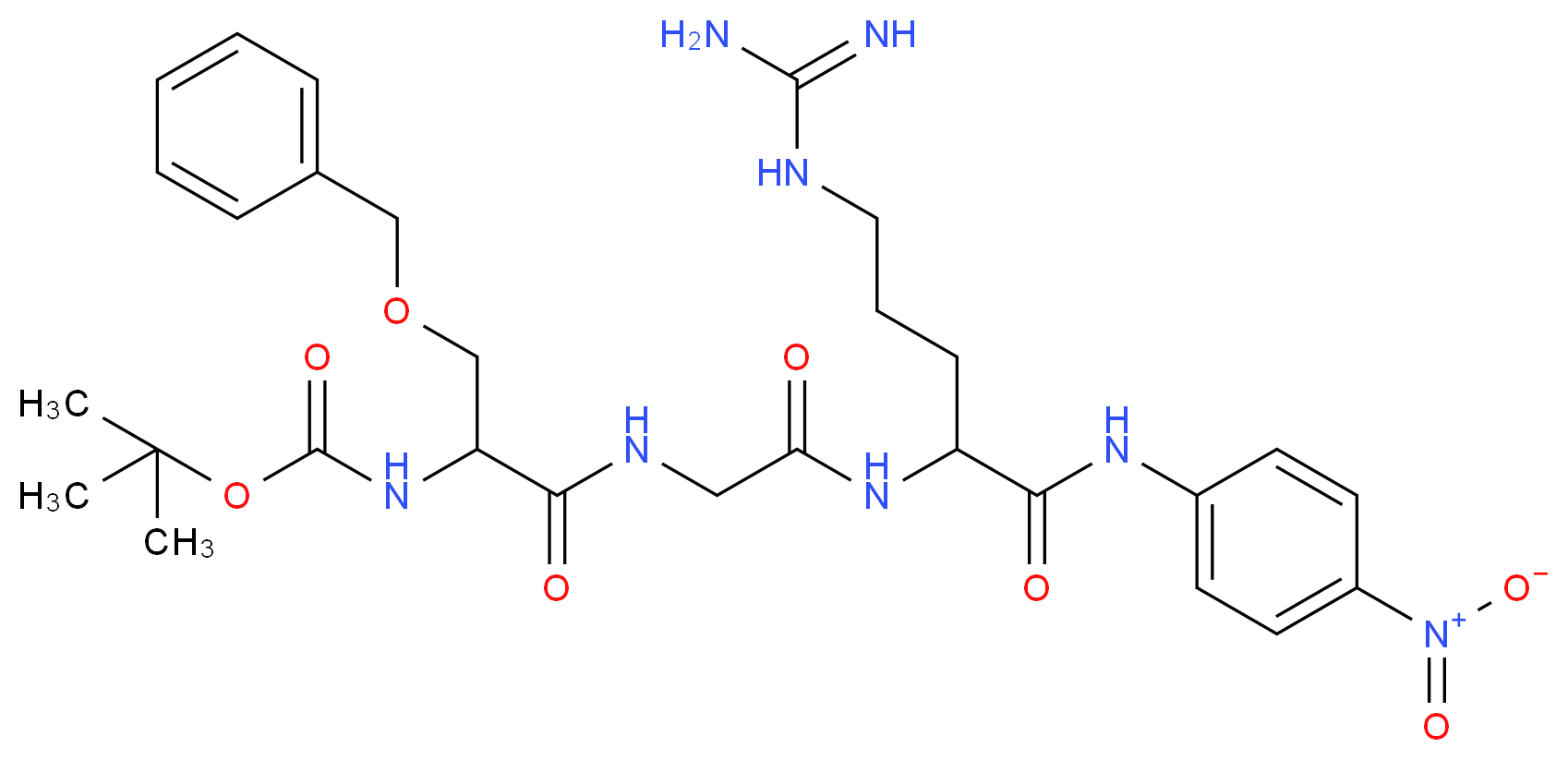 tert-butyl N-[2-(benzyloxy)-1-{[({4-carbamimidamido-1-[(4-nitrophenyl)carbamoyl]butyl}carbamoyl)methyl]carbamoyl}ethyl]carbamate_分子结构_CAS_77220-80-5