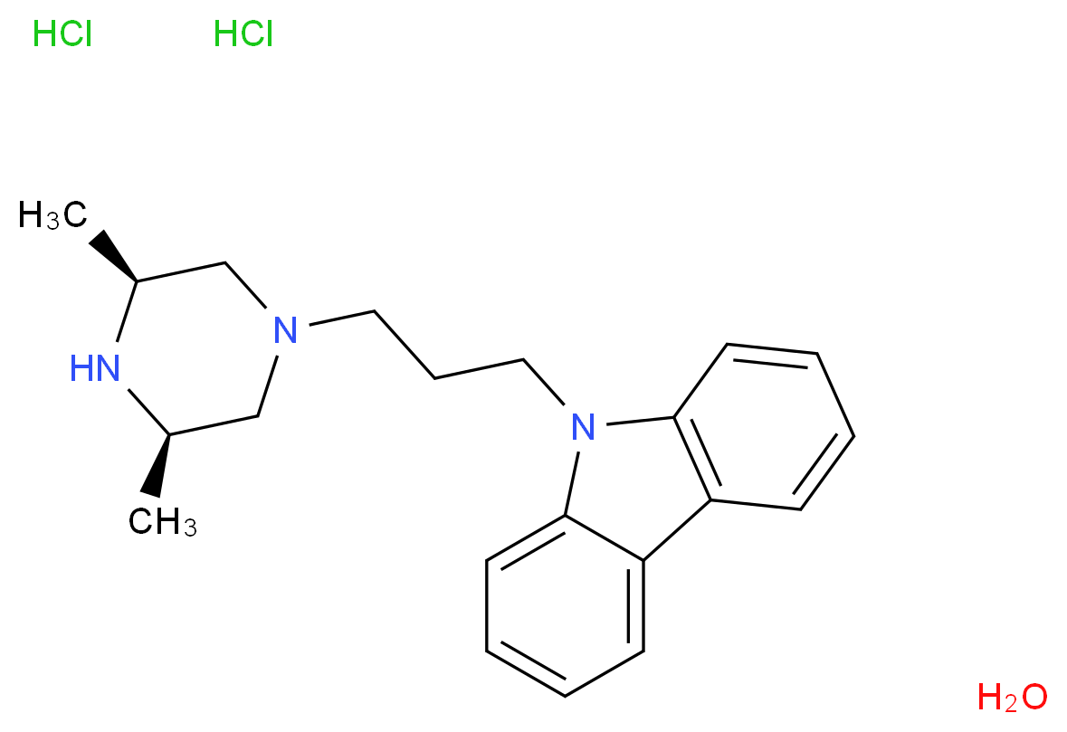 9-{3-[(3R,5S)-3,5-dimethylpiperazin-1-yl]propyl}-9H-carbazole hydrate dihydrochloride_分子结构_CAS_207233-98-5