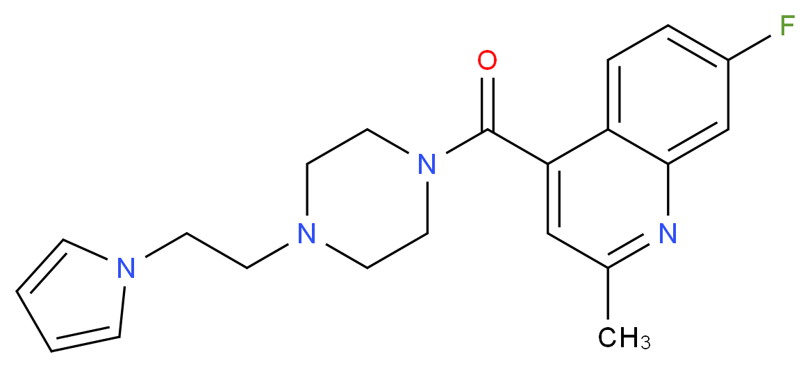 7-fluoro-2-methyl-4-({4-[2-(1H-pyrrol-1-yl)ethyl]-1-piperazinyl}carbonyl)quinoline_分子结构_CAS_)