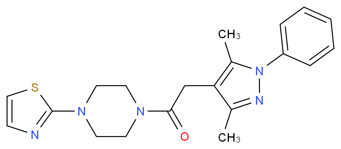 1-[(3,5-dimethyl-1-phenyl-1H-pyrazol-4-yl)acetyl]-4-(1,3-thiazol-2-yl)piperazine_分子结构_CAS_)