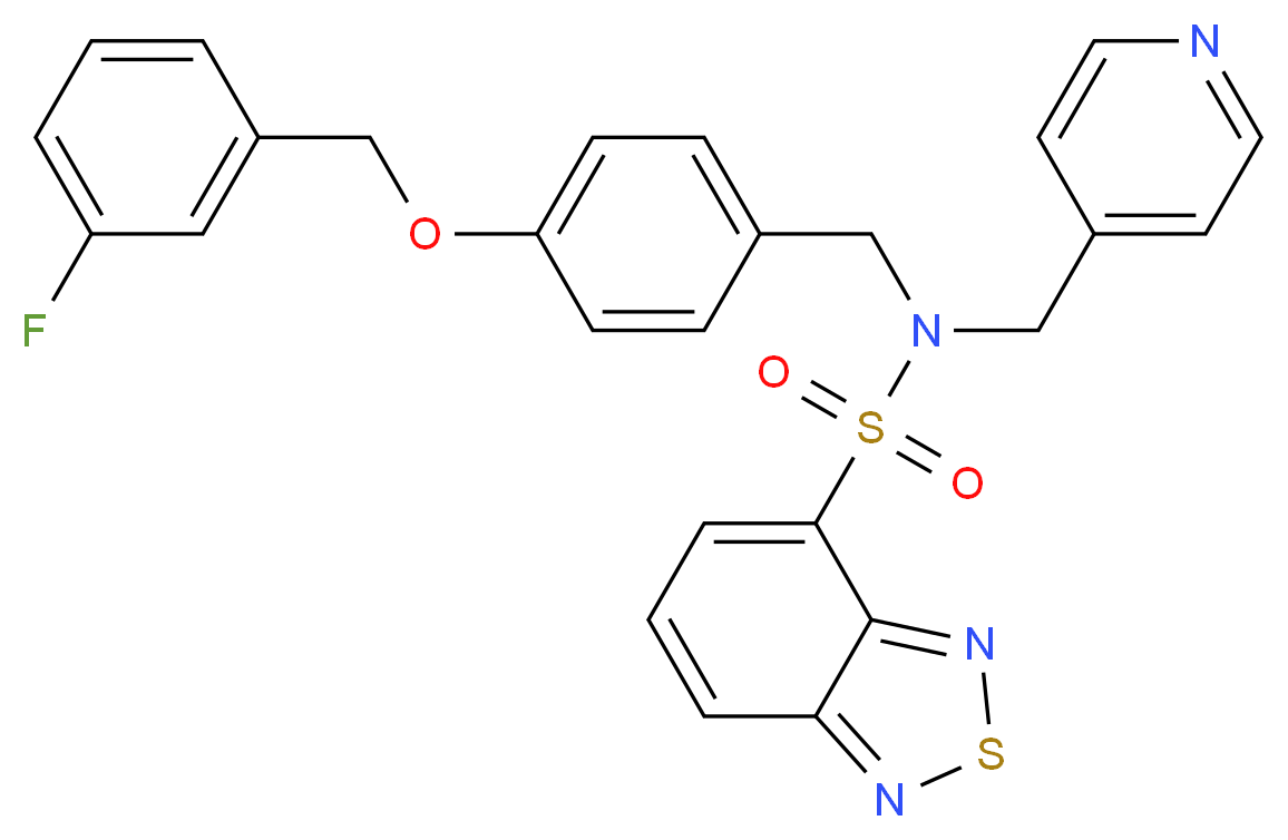N-{4-[(3-fluorobenzyl)oxy]benzyl}-N-(4-pyridinylmethyl)-2,1,3-benzothiadiazole-4-sulfonamide_分子结构_CAS_)