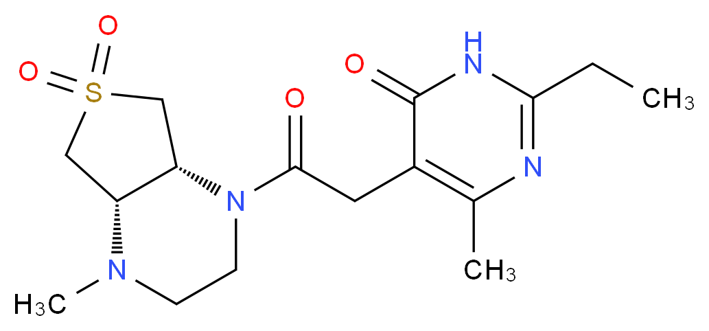 2-ethyl-6-methyl-5-{2-[(4aS*,7aR*)-4-methyl-6,6-dioxidohexahydrothieno[3,4-b]pyrazin-1(2H)-yl]-2-oxoethyl}-4(3H)-pyrimidinone_分子结构_CAS_)