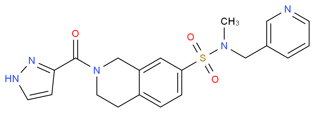 N-methyl-2-(1H-pyrazol-3-ylcarbonyl)-N-(pyridin-3-ylmethyl)-1,2,3,4-tetrahydroisoquinoline-7-sulfonamide_分子结构_CAS_)