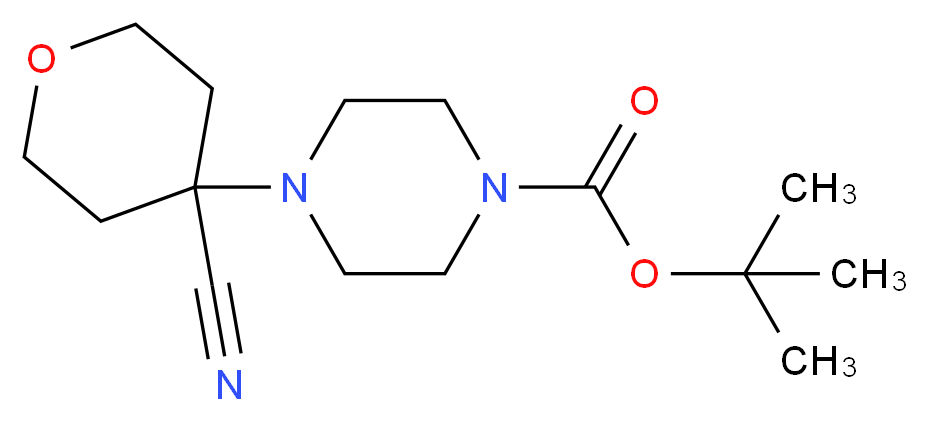 tert-butyl 4-(4-cyanotetrahydro-2H-pyran-4-yl)tetrahydro-1(2H)-pyrazinecarboxylate_分子结构_CAS_569652-93-3)