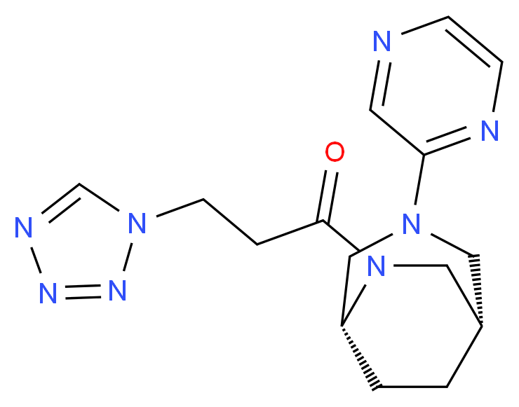 (1S*,5R*)-3-(2-pyrazinyl)-6-[3-(1H-tetrazol-1-yl)propanoyl]-3,6-diazabicyclo[3.2.2]nonane_分子结构_CAS_)