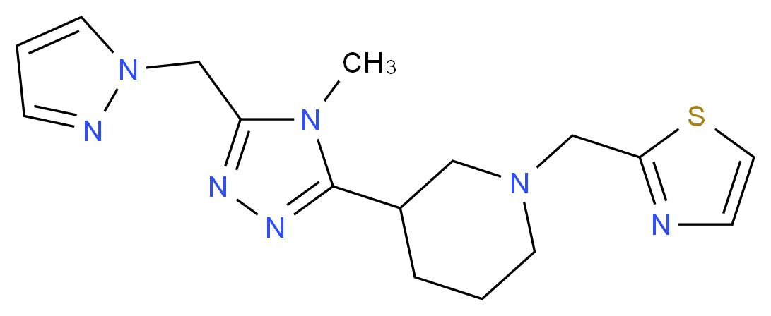 3-[4-methyl-5-(1H-pyrazol-1-ylmethyl)-4H-1,2,4-triazol-3-yl]-1-(1,3-thiazol-2-ylmethyl)piperidine_分子结构_CAS_)