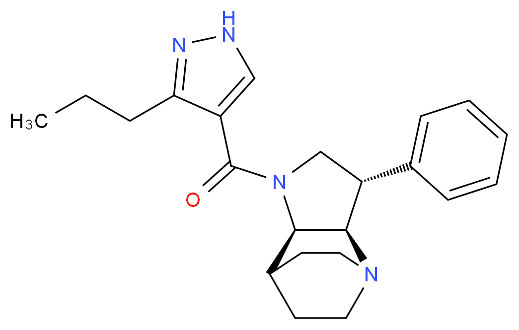 (2R*,3S*,6R*)-3-phenyl-5-[(3-propyl-1H-pyrazol-4-yl)carbonyl]-1,5-diazatricyclo[5.2.2.0~2,6~]undecane_分子结构_CAS_)