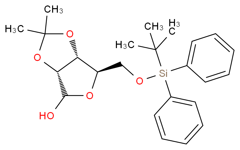 (3aR,6R,6aR)-6-{[(tert-butyldiphenylsilyl)oxy]methyl}-2,2-dimethyl-tetrahydro-2H-furo[3,4-d][1,3]dioxol-4-ol_分子结构_CAS_141607-35-4