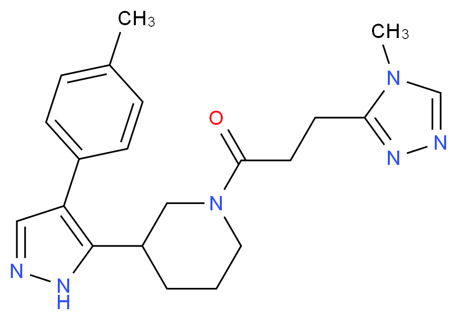 3-[4-(4-methylphenyl)-1H-pyrazol-5-yl]-1-[3-(4-methyl-4H-1,2,4-triazol-3-yl)propanoyl]piperidine_分子结构_CAS_)