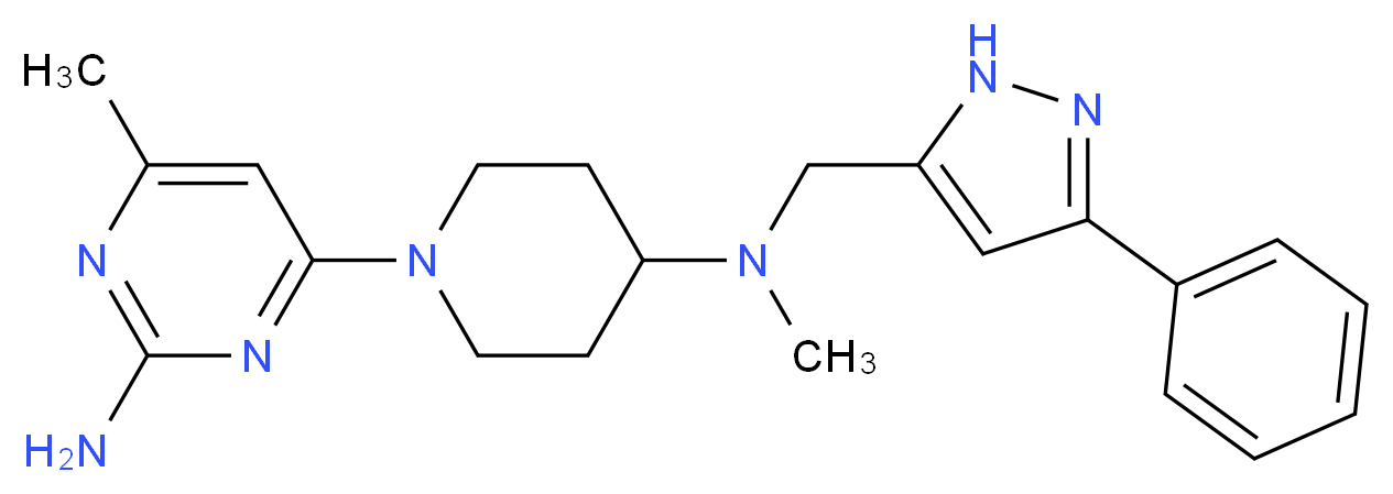 4-methyl-6-(4-{methyl[(3-phenyl-1H-pyrazol-5-yl)methyl]amino}piperidin-1-yl)pyrimidin-2-amine_分子结构_CAS_)