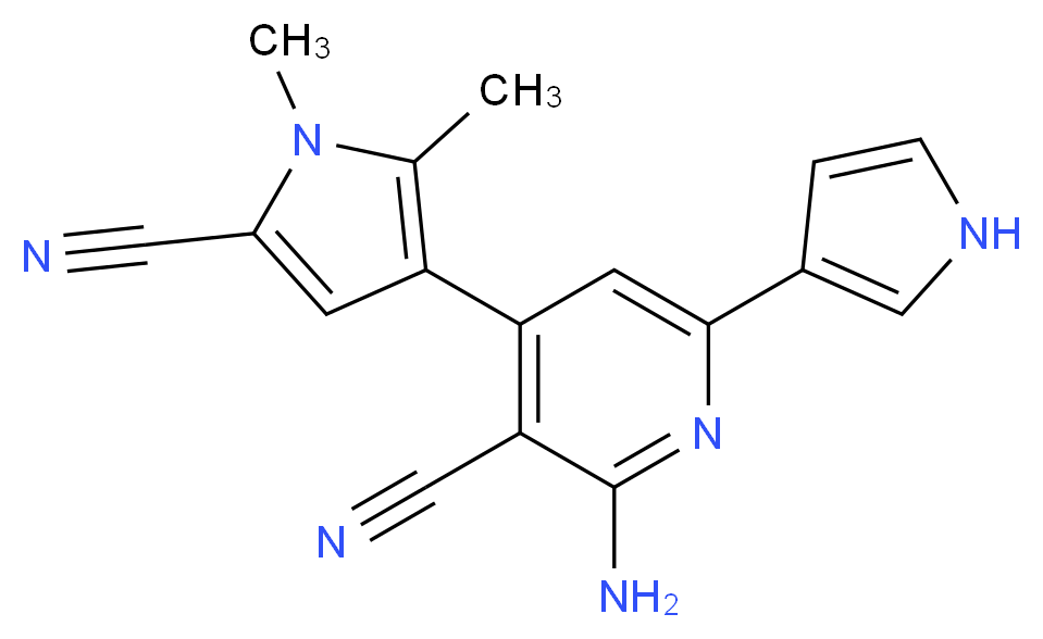 2-amino-4-(5-cyano-1,2-dimethyl-1H-pyrrol-3-yl)-6-(1H-pyrrol-3-yl)nicotinonitrile_分子结构_CAS_)