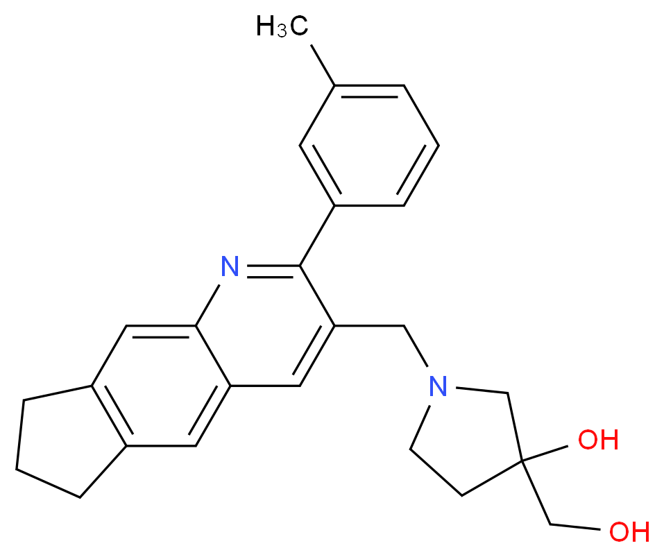 3-(hydroxymethyl)-1-{[2-(3-methylphenyl)-7,8-dihydro-6H-cyclopenta[g]quinolin-3-yl]methyl}-3-pyrrolidinol_分子结构_CAS_)