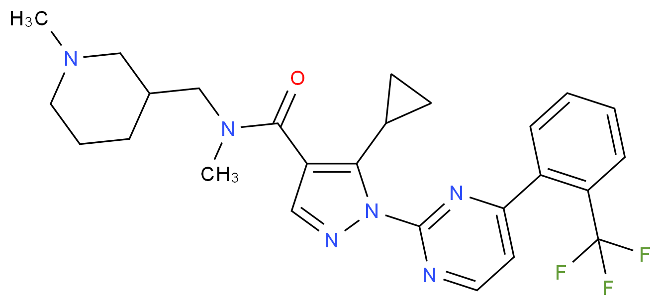 5-cyclopropyl-N-methyl-N-[(1-methyl-3-piperidinyl)methyl]-1-{4-[2-(trifluoromethyl)phenyl]-2-pyrimidinyl}-1H-pyrazole-4-carboxamide_分子结构_CAS_)