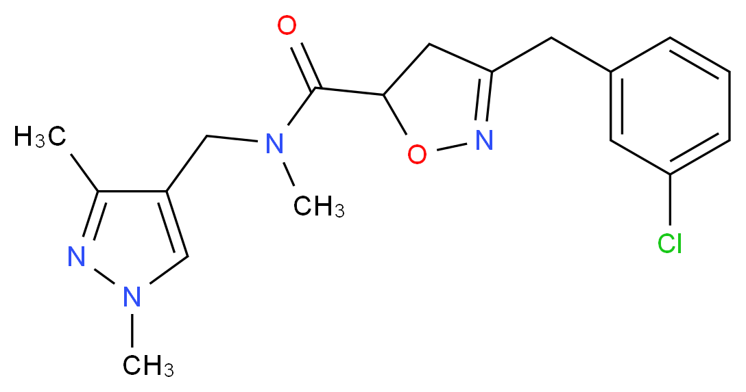 3-(3-chlorobenzyl)-N-[(1,3-dimethyl-1H-pyrazol-4-yl)methyl]-N-methyl-4,5-dihydro-5-isoxazolecarboxamide_分子结构_CAS_)