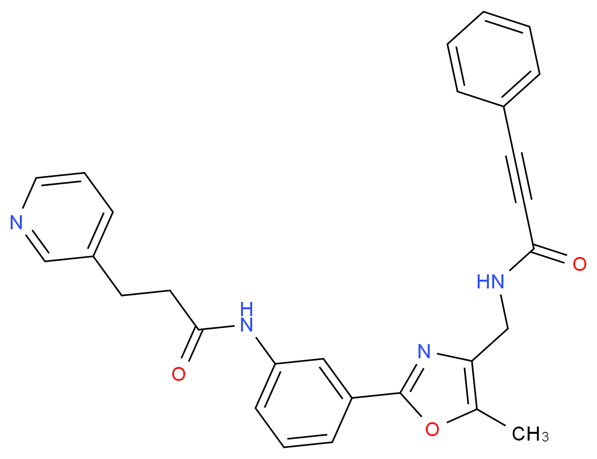 N-{[5-methyl-2-(3-{[3-(3-pyridinyl)propanoyl]amino}phenyl)-1,3-oxazol-4-yl]methyl}-3-phenyl-2-propynamide_分子结构_CAS_)