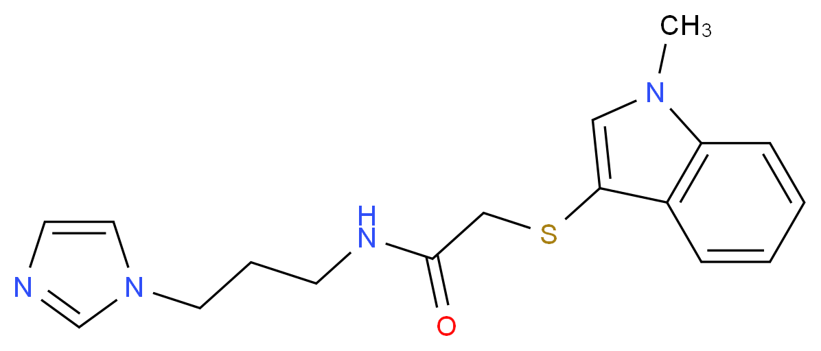 N-[3-(1H-imidazol-1-yl)propyl]-2-[(1-methyl-1H-indol-3-yl)thio]acetamide_分子结构_CAS_)