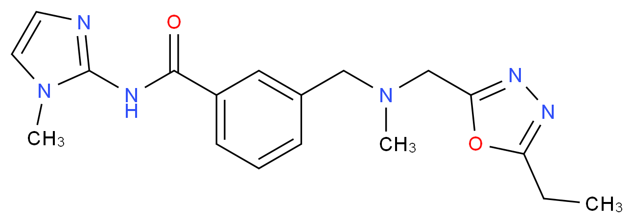 3-{[[(5-ethyl-1,3,4-oxadiazol-2-yl)methyl](methyl)amino]methyl}-N-(1-methyl-1H-imidazol-2-yl)benzamide_分子结构_CAS_)
