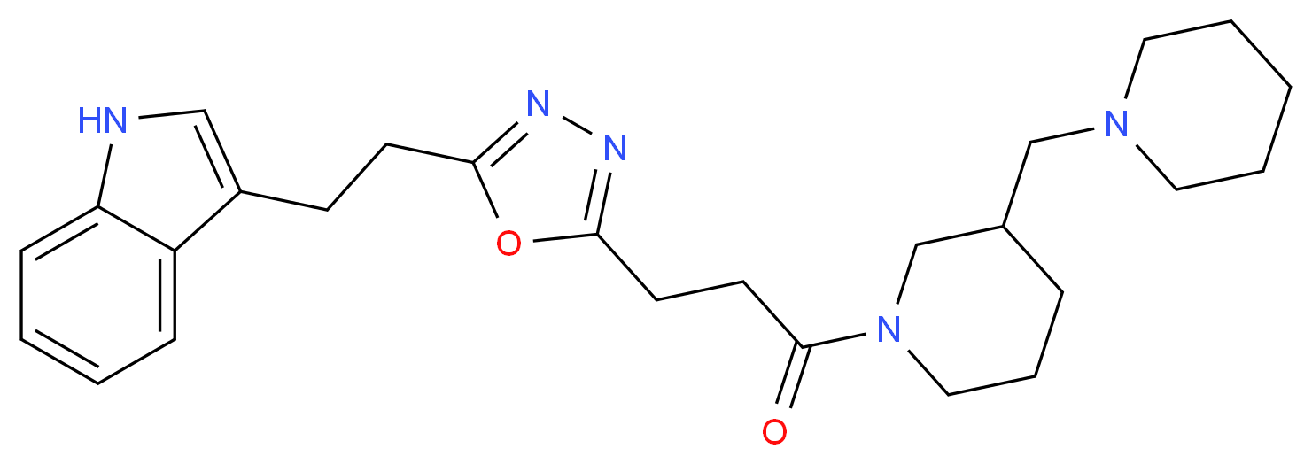 3-[2-(5-{3-oxo-3-[3-(1-piperidinylmethyl)-1-piperidinyl]propyl}-1,3,4-oxadiazol-2-yl)ethyl]-1H-indole_分子结构_CAS_)