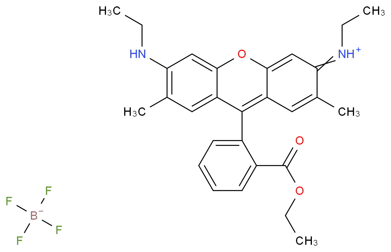 9-[2-(ethoxycarbonyl)phenyl]-N-ethyl-6-(ethylamino)-2,7-dimethyl-3H-xanthen-3-iminium; tetrafluoroboranuide_分子结构_CAS_54854-14-7