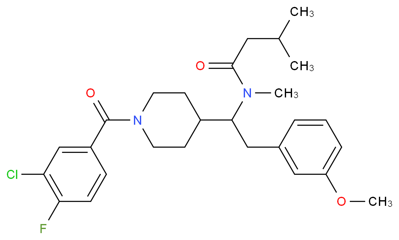 N-[1-[1-(3-chloro-4-fluorobenzoyl)-4-piperidinyl]-2-(3-methoxyphenyl)ethyl]-N,3-dimethylbutanamide_分子结构_CAS_)