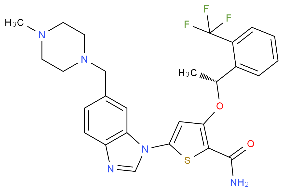 5-{6-[(4-methylpiperazin-1-yl)methyl]-1H-1,3-benzodiazol-1-yl}-3-[(1R)-1-[2-(trifluoromethyl)phenyl]ethoxy]thiophene-2-carboxamide_分子结构_CAS_929095-18-1