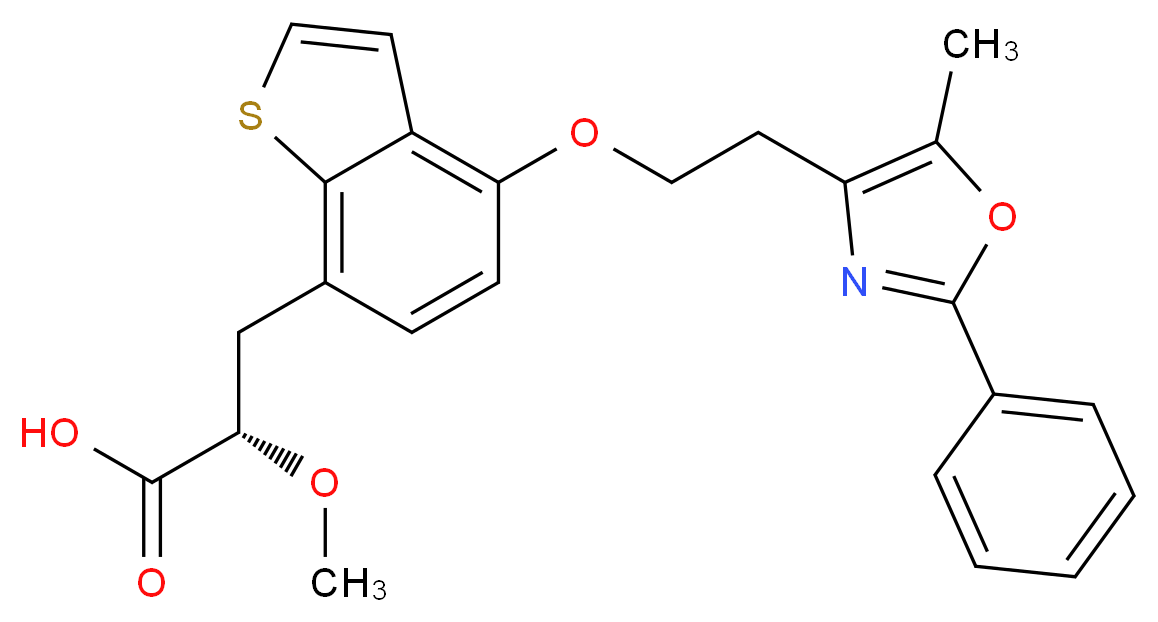 (2S)-2-methoxy-3-{4-[2-(5-methyl-2-phenyl-1,3-oxazol-4-yl)ethoxy]-1-benzothiophen-7-yl}propanoic acid_分子结构_CAS_475479-34-6