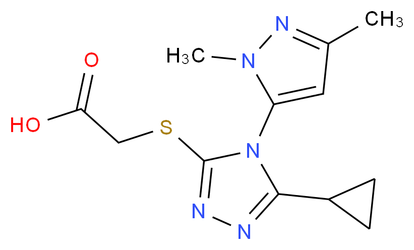 {[5-cyclopropyl-4-(1,3-dimethyl-1H-pyrazol-5-yl)-4H-1,2,4-triazol-3-yl]thio}acetic acid_分子结构_CAS_)