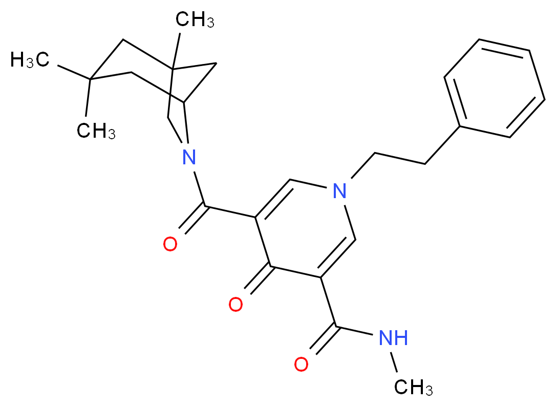 N-methyl-4-oxo-1-(2-phenylethyl)-5-[(1,3,3-trimethyl-6-azabicyclo[3.2.1]oct-6-yl)carbonyl]-1,4-dihydro-3-pyridinecarboxamide_分子结构_CAS_)