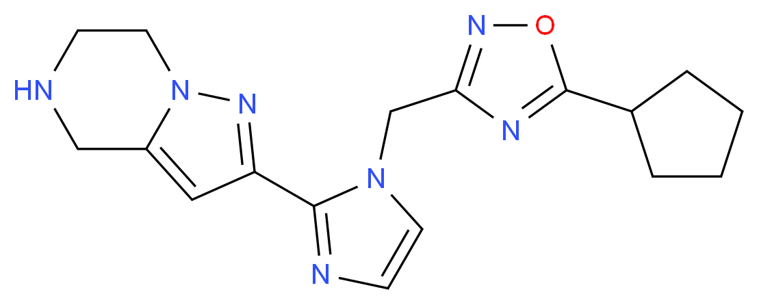 2-{1-[(5-cyclopentyl-1,2,4-oxadiazol-3-yl)methyl]-1H-imidazol-2-yl}-4,5,6,7-tetrahydropyrazolo[1,5-a]pyrazine_分子结构_CAS_)