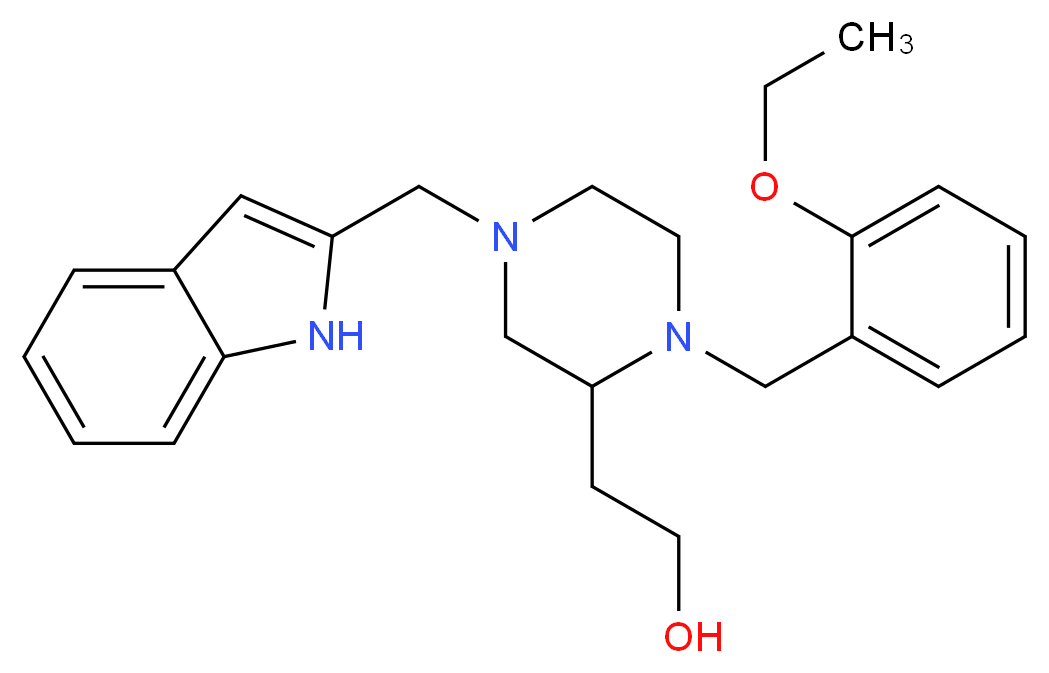 2-[1-(2-ethoxybenzyl)-4-(1H-indol-2-ylmethyl)-2-piperazinyl]ethanol_分子结构_CAS_)