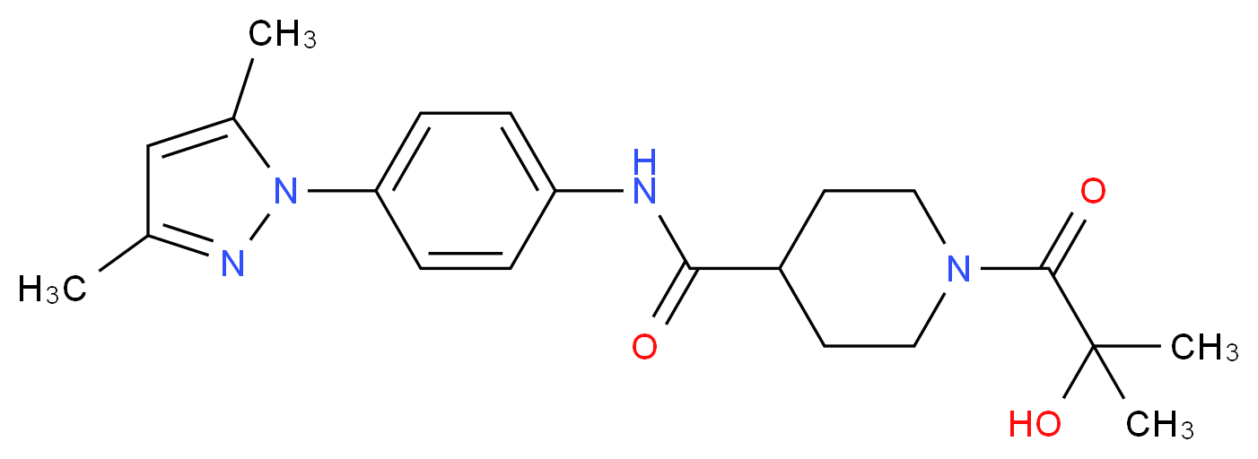 N-[4-(3,5-dimethyl-1H-pyrazol-1-yl)phenyl]-1-(2-hydroxy-2-methylpropanoyl)-4-piperidinecarboxamide_分子结构_CAS_)