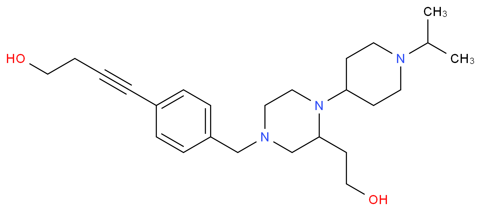 4-(4-{[3-(2-hydroxyethyl)-4-(1-isopropyl-4-piperidinyl)-1-piperazinyl]methyl}phenyl)-3-butyn-1-ol_分子结构_CAS_)